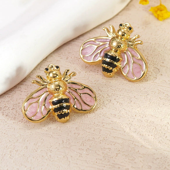 Wholesale Colorful Oil Dripping Bee Stainless Steel Insect Pattern Earrings For Women