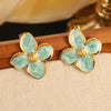 Wholesale Colorful Oil Dripping Plumeria Stainless Steel Jewelry Set With Dopamine Flower Earrings And Necklace Featuring Snake Bone Chain And Dripping Oil Design For Women
