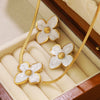 Wholesale Colorful Oil Dripping Plumeria Stainless Steel Jewelry Set With Dopamine Flower Earrings And Necklace Featuring Snake Bone Chain And Dripping Oil Design For Women
