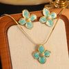 Wholesale Colorful Oil Dripping Plumeria Stainless Steel Jewelry Set With Dopamine Flower Earrings And Necklace Featuring Snake Bone Chain And Dripping Oil Design For Women