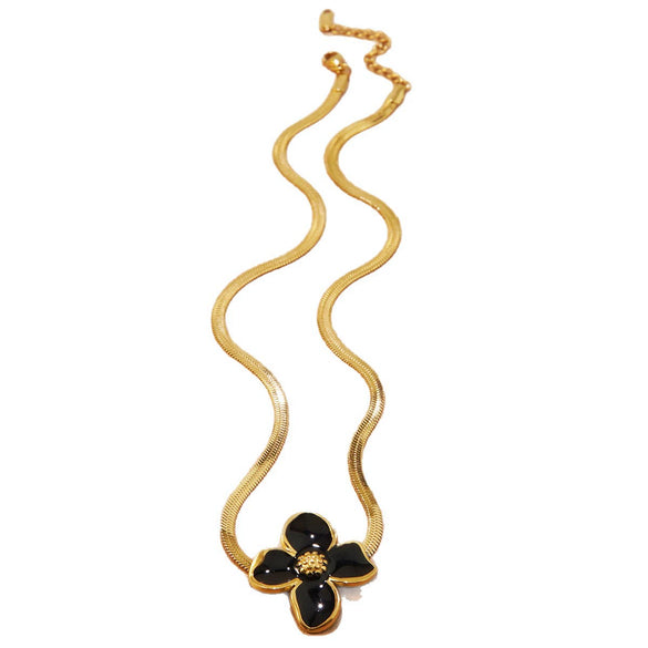 Wholesale Colorful Oil Dripping Plumeria Stainless Steel Jewelry Set With Dopamine Flower Earrings And Necklace Featuring Snake Bone Chain And Dripping Oil Design For Women