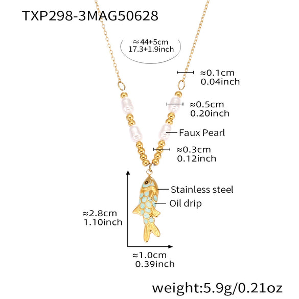 Wholesale Colorful Oildropped Koi Fish Beaded Stainless Steel Necklace Earrings With Electroplating Ocean Style Pendant