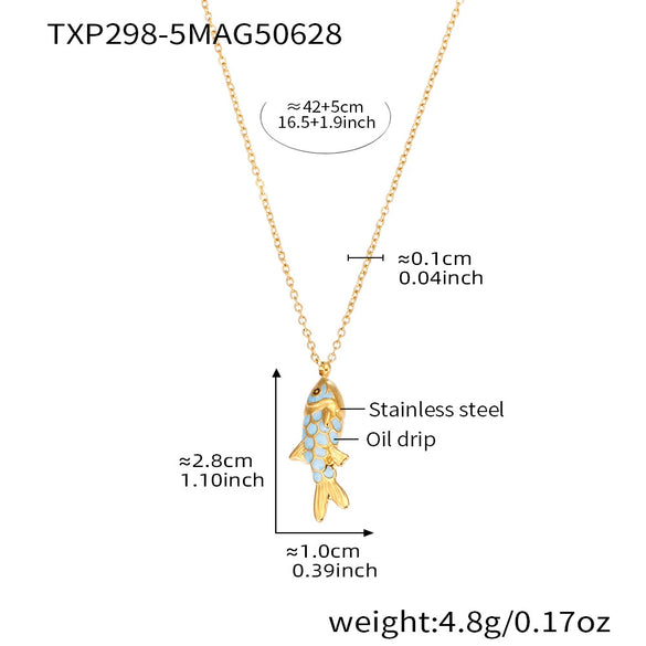 Wholesale Colorful Oildropped Koi Fish Beaded Stainless Steel Necklace Earrings With Electroplating Ocean Style Pendant