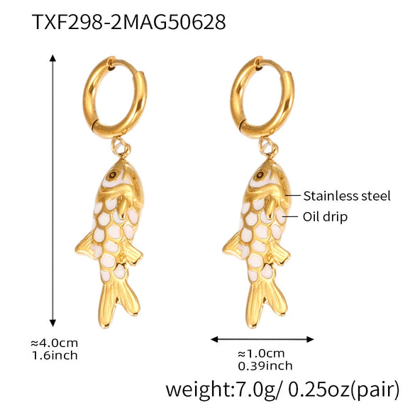 Wholesale Colorful Oildropped Koi Fish Beaded Stainless Steel Necklace Earrings With Electroplating Ocean Style Pendant