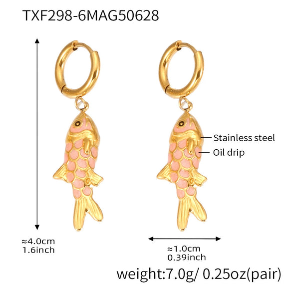Wholesale Colorful Oildropped Koi Fish Beaded Stainless Steel Necklace Earrings With Electroplating Ocean Style Pendant