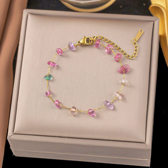 Wholesale Colorful Plants And Flowers Pattern Electroplated Titanium Steel Jewelry Set For Women