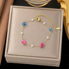 Wholesale Colorful Plants And Flowers Pattern Electroplated Titanium Steel Jewelry Set For Women