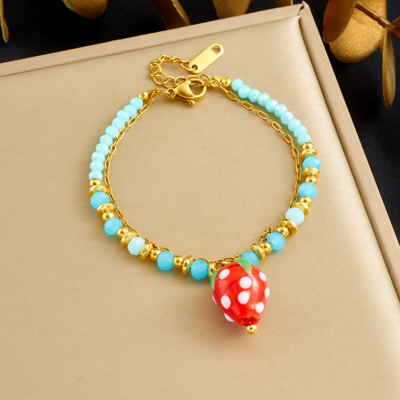 Wholesale Colorful Plastic Faceted Beaded Chain Rope Chain Electroplated Stainless Steel Cartoon Animals Zodiac Pendant Bracelet For Women