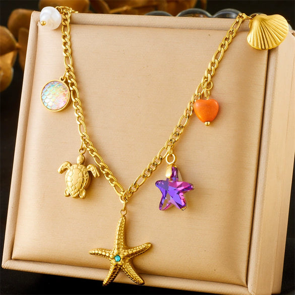 Wholesale Colorful Rainbow Flower Butterfly Cute Fashion Stainless Steel Pendant Clavicle Chain Jewelry With Cartoon Animal Zodiac Pattern And Electroplating Treatment