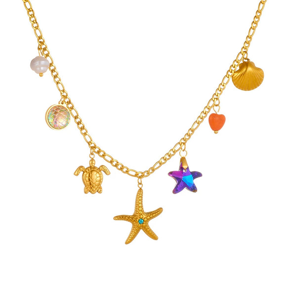 Wholesale Colorful Rainbow Flower Butterfly Cute Fashion Stainless Steel Pendant Clavicle Chain Jewelry With Cartoon Animal Zodiac Pattern And Electroplating Treatment