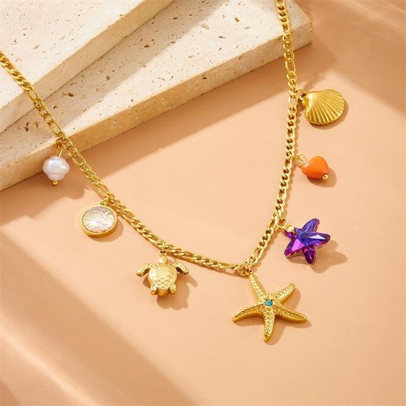 Wholesale Colorful Rainbow Flower Butterfly Cute Fashion Stainless Steel Pendant Clavicle Chain Jewelry With Cartoon Animal Zodiac Pattern And Electroplating Treatment