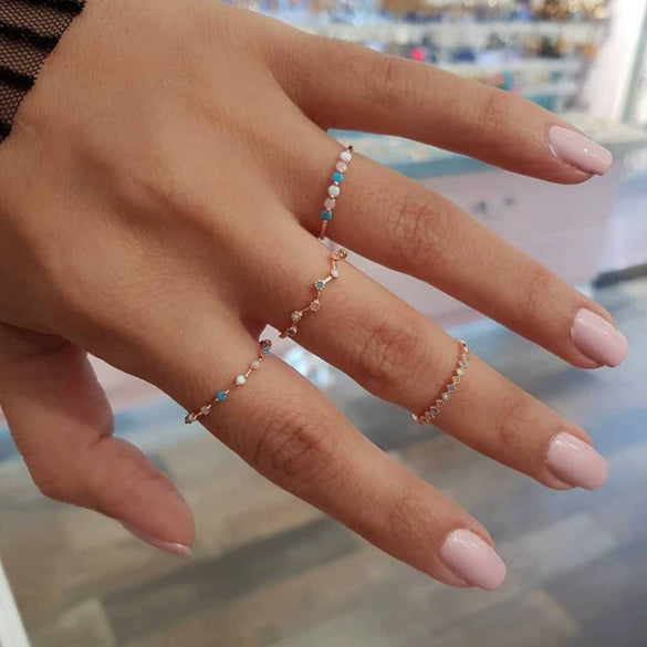 Wholesale Colorful Wave Ring Set For Women Alloy With Imitation Opal And Diamondembedded Geometric Pattern Electroplated