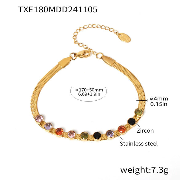Wholesale Colorful Zircon Ferris Wheel Necklace And Bracelet Set In Stainless Steel With 18K True Gold Electroplating For Women Light Luxury Style
