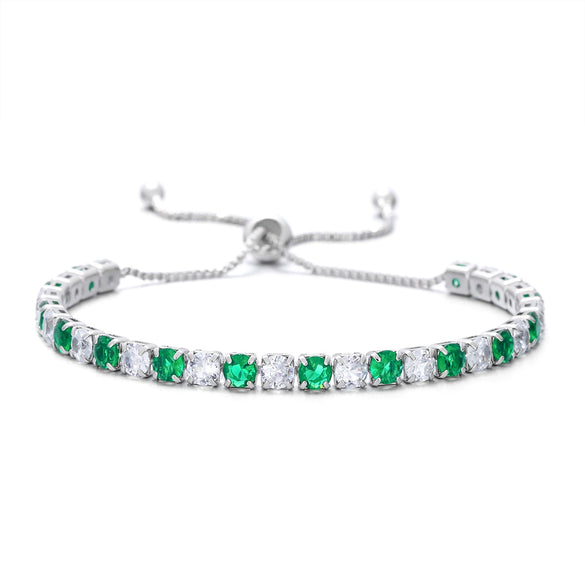 Wholesale Colorful Zircon Inlaid Copper Geometric Style Tennis Bracelet Set With White Golden Plated Finish