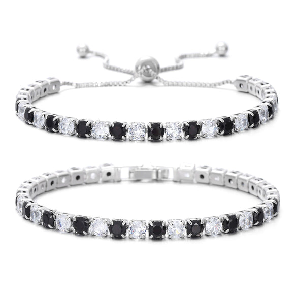 Wholesale Colorful Zircon Inlaid Copper Geometric Style Tennis Bracelet Set With White Golden Plated Finish