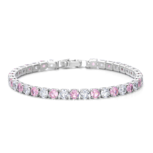 Wholesale Colorful Zircon Inlaid Copper Geometric Style Tennis Bracelet Set With White Golden Plated Finish