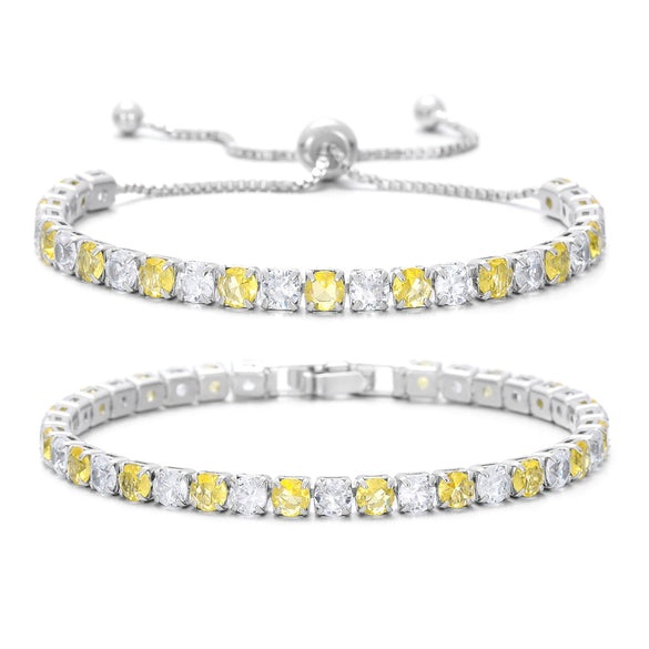 Wholesale Colorful Zircon Inlaid Copper Geometric Style Tennis Bracelet Set With White Golden Plated Finish