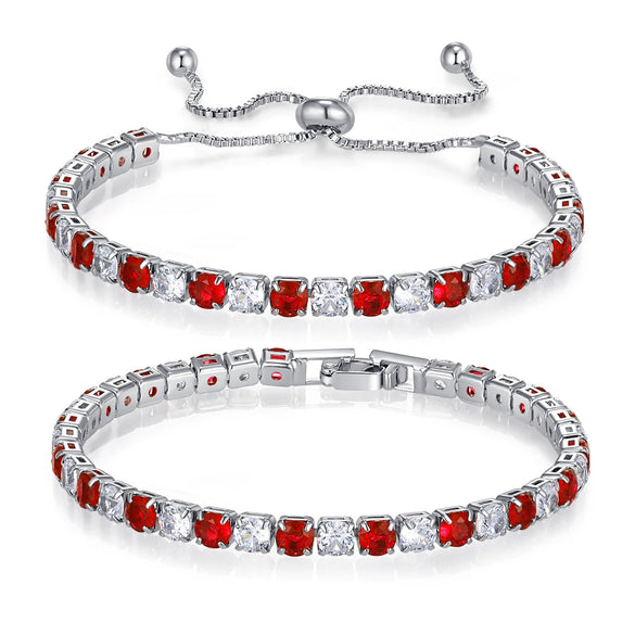 Wholesale Colorful Zircon Inlaid Copper Geometric Style Tennis Bracelet Set With White Golden Plated Finish