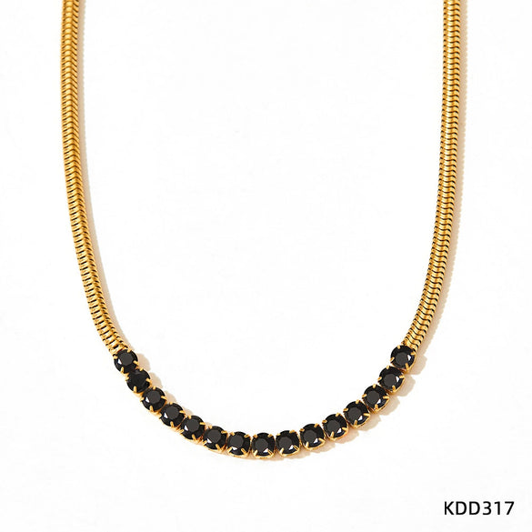 Wholesale Colorful Zircon Jewelry Set For Women Stainless Steel Round Snake Chain Clavicle Chain With Bear And Pig Patterns Electroplated