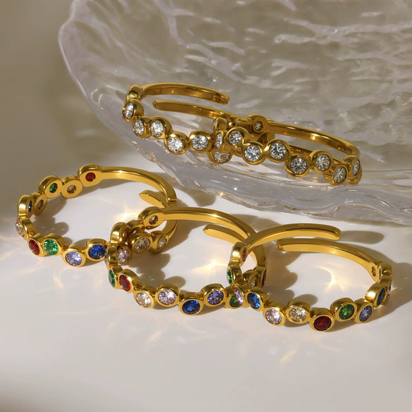 Wholesale Colorful Zircon Open Ring Titanium Steel Geometric Electroplated Hand Jewelry For Women