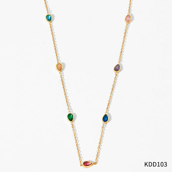 Wholesale Combination Set Of Bracelet Anklet And Necklace In Stainless Steel With Water Drops And Love Pattern Electroplated For Women Retaining Color And Set With Zircon