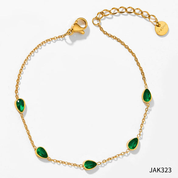 Wholesale Combination Set Of Bracelet Anklet And Necklace In Stainless Steel With Water Drops And Love Pattern Electroplated For Women Retaining Color And Set With Zircon