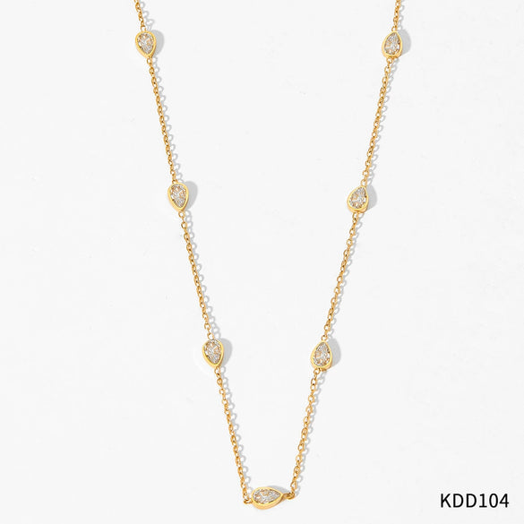 Wholesale Combination Set Of Bracelet Anklet And Necklace In Stainless Steel With Water Drops And Love Pattern Electroplated For Women Retaining Color And Set With Zircon