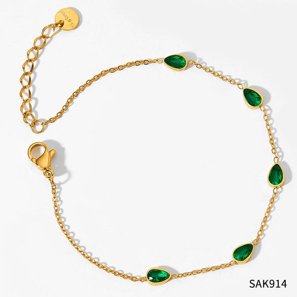 Wholesale Combination Set Of Bracelet Anklet And Necklace In Stainless Steel With Water Drops And Love Pattern Electroplated For Women Retaining Color And Set With Zircon