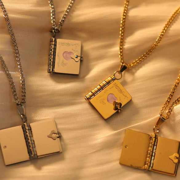 Wholesale Commemorative Photo Box Pendant Necklace Titanium Steel 18K Gold Plated Geometric Style
