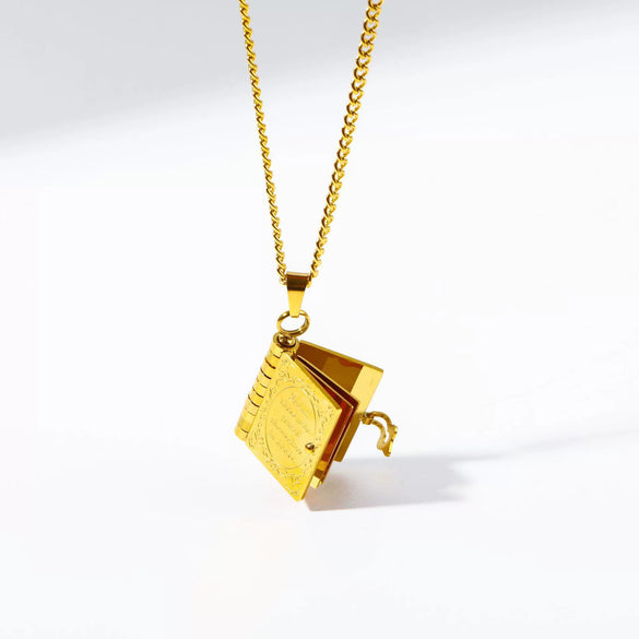 Wholesale Commemorative Photo Box Pendant Necklace Titanium Steel 18K Gold Plated Geometric Style