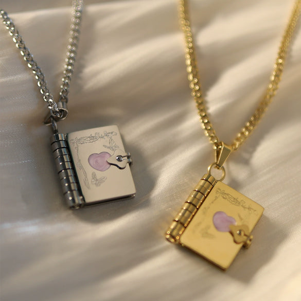 Wholesale Commemorative Photo Box Pendant Necklace Titanium Steel 18K Gold Plated Geometric Style