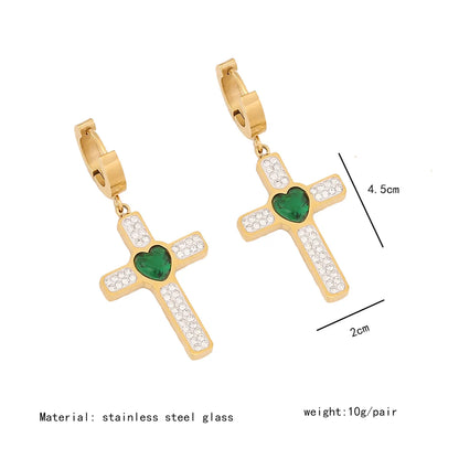 Wholesale Commute Cross Water Droplets Stainless Steel Inlay Zircon Earrings Necklace