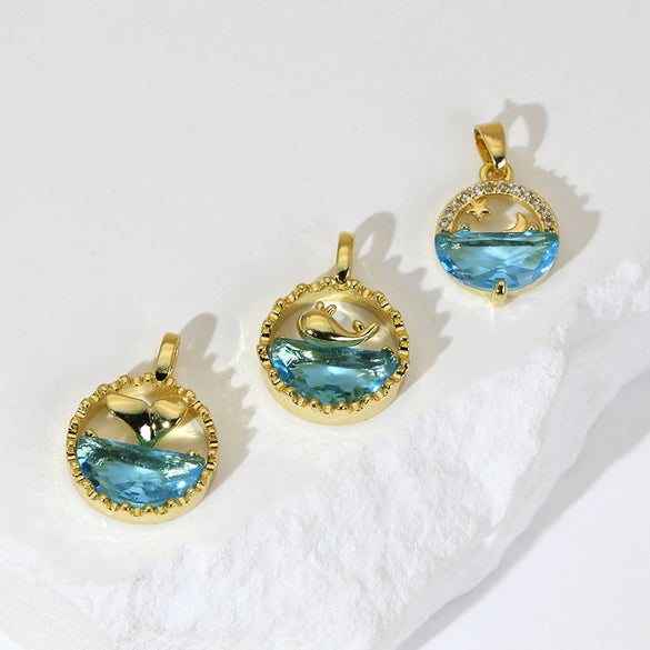 Wholesale Commuter Pendant Necklace Copper Gold Plated Animal Zodiac Micropaved Dolphin Single Pendant With Micro Zircon