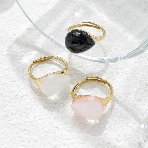 Wholesale Commuter Stainless Steel Geometric Electroplated Moonstone Ring With Water Drop And Oval Shape