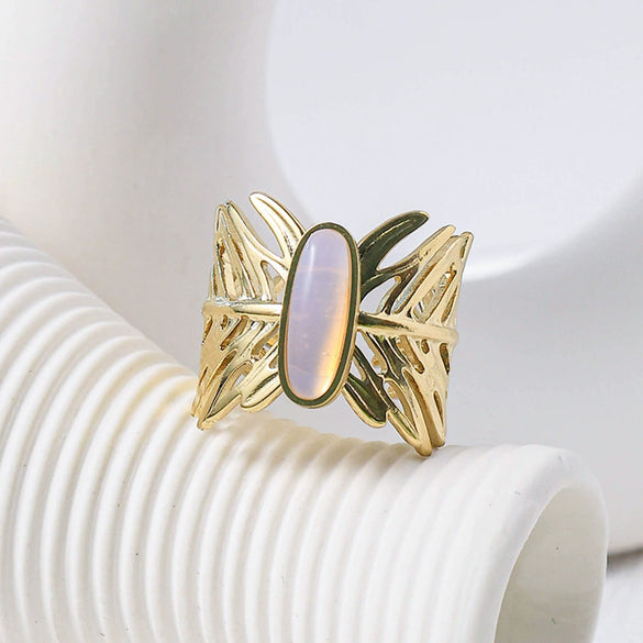 Wholesale Commuter Stainless Steel Geometric Electroplated Moonstone Ring With Water Drop And Oval Shape
