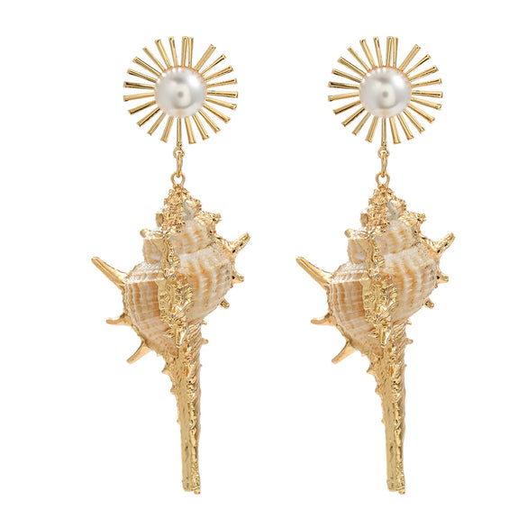 Wholesale Conch Earrings Alloy Inlaid Pearl Shell Geometric Style Women's Jewelry