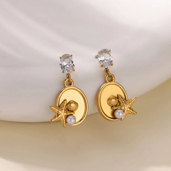 Wholesale Conch Shell And Starfish Earrings Stainless Steel Copper Gold Geometric Electroplated Unisex