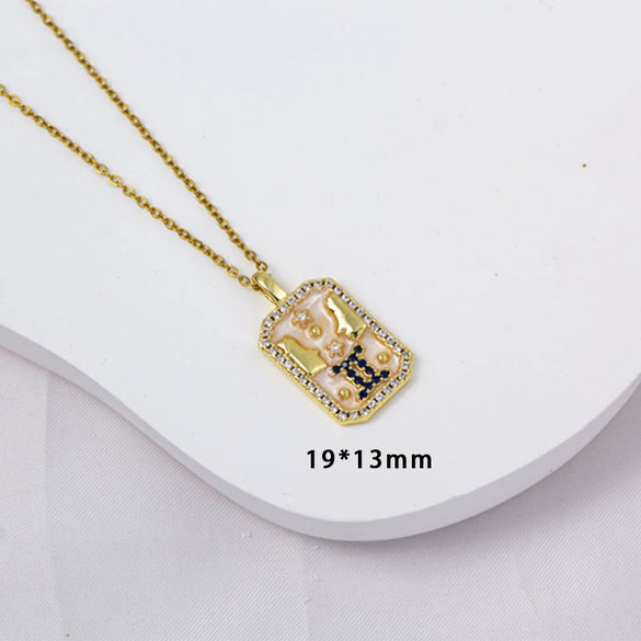 Wholesale Constellation Pendant Necklace Oildrip Copper O Word Chain Jewelry