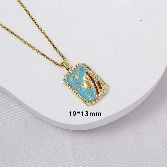 Wholesale Constellation Pendant Necklace Oildrip Copper O Word Chain Jewelry