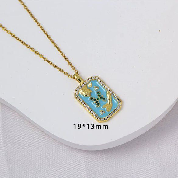 Wholesale Constellation Pendant Necklace Oildrip Copper O Word Chain Jewelry