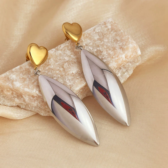 Wholesale Contrast Color Ring Stainless Steel Heart Shape Electroplated Earrings Necklace