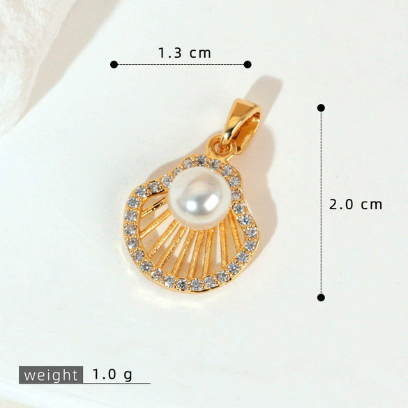 Wholesale Copper Accessories With Marine Shell Beads Micro Inlaid Hollow Pendant Necklace Earring Electroplating Simple Animal Design