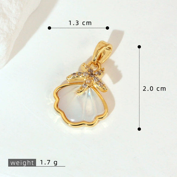 Wholesale Copper Accessories With Marine Shell Beads Micro Inlaid Hollow Pendant Necklace Earring Electroplating Simple Animal Design