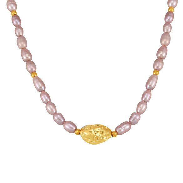Wholesale Copper And Freshwater Pearl Pendant Collarbone Necklace With Geometric Design And Electroplating
