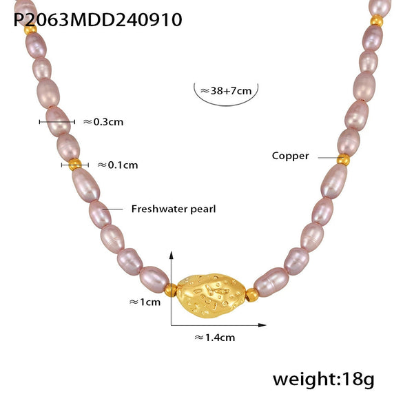 Wholesale Copper And Freshwater Pearl Pendant Collarbone Necklace With Geometric Design And Electroplating