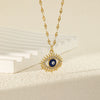 Wholesale Copper And Stainless Steel Mixed Gemstone Setting Hollow Round Devil's Eye Pendant Necklace With Electroplating For Women