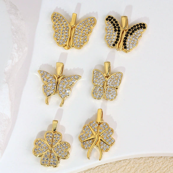 Wholesale Copper Animal Zodiac Style Butterfly Opening And Closing Necklace Pendant Electroplated Accessories Decorative Earrings Pendant