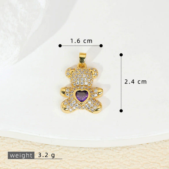 Wholesale Copper Bear Pendant Earrings Jewelry Accessories With Microinlaid Zircon And Electroplating In Cartoon And Animal Style