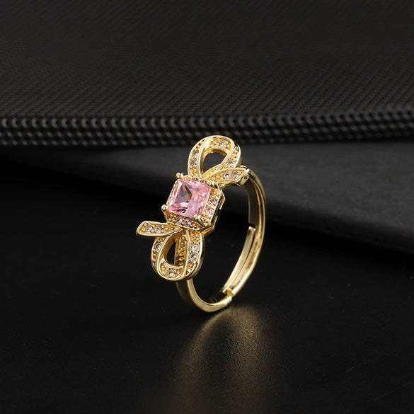 Wholesale Copper Bow Ring Electroplated For Women Retro Cute Style