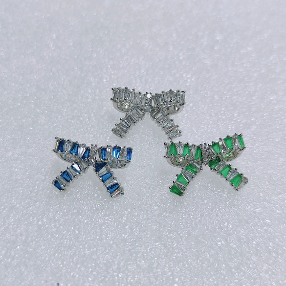 Wholesale Copper Bow Shape Electroplating Zircon Glitter Women's Earrings